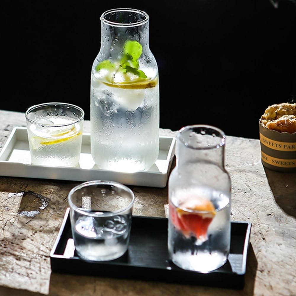 Jarra de Agua Jarra de agua con taza de vidrio Botella de agua fría y caliente Juegos de tazas Jarra de agua for mesita de noche Hervidor de bebidas resistente a altas temperaturas Jarra de Té Helado(