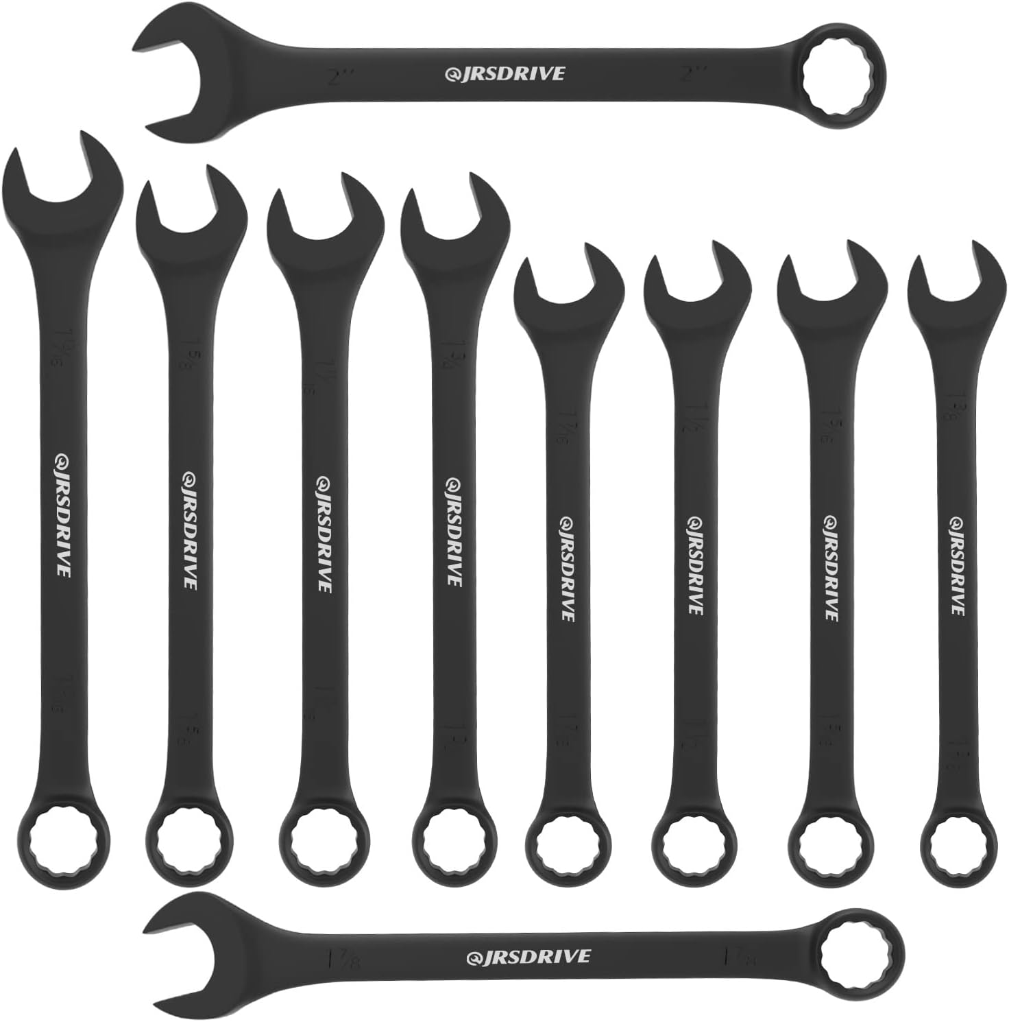 Large wrench set, Black Finish, 10 Peice Jumbo, SAE, Chrome Vanadium Steel | E-2004