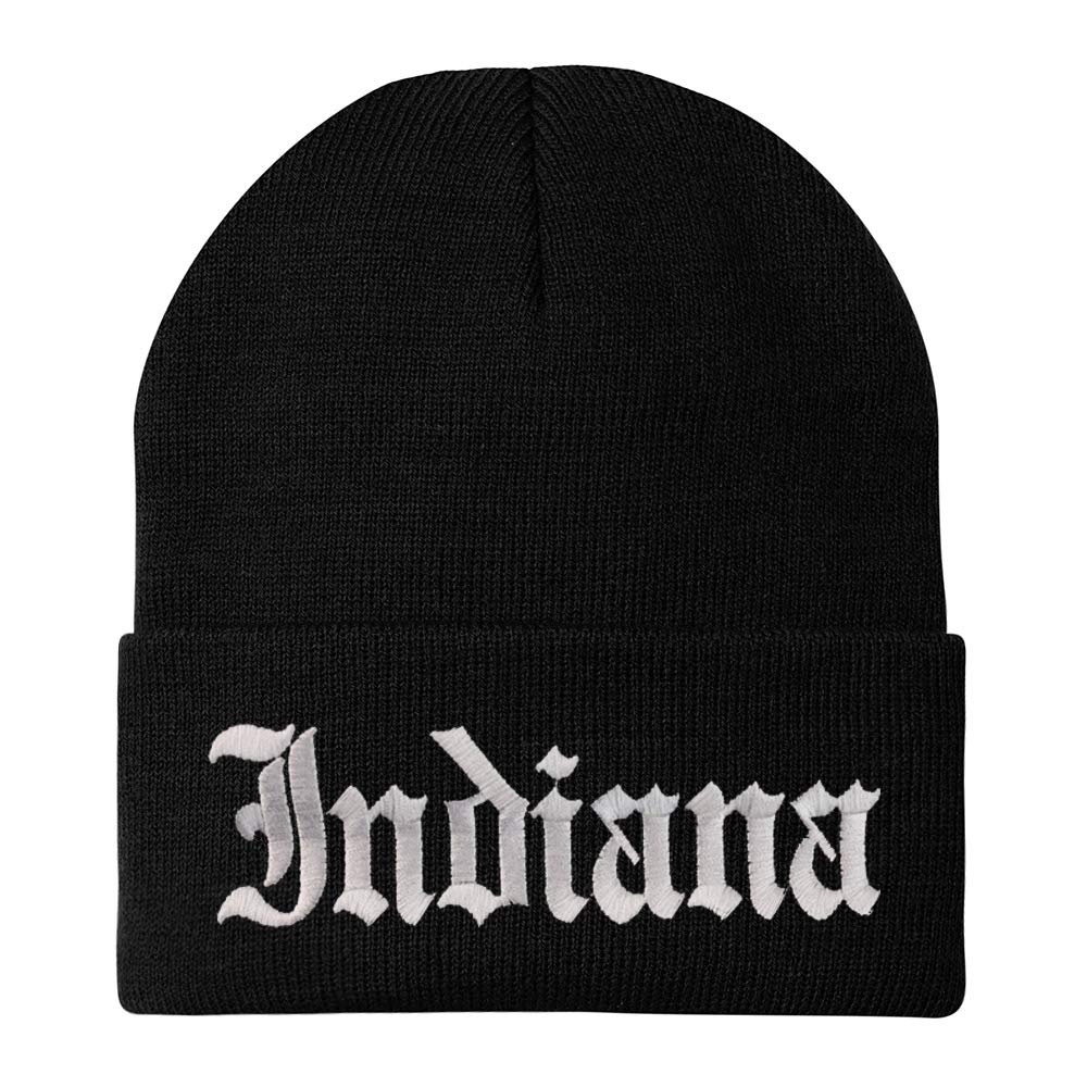 Trendy Apparel Shop Indiana State Old English Embroidered Long Cuff Beanie - Black
