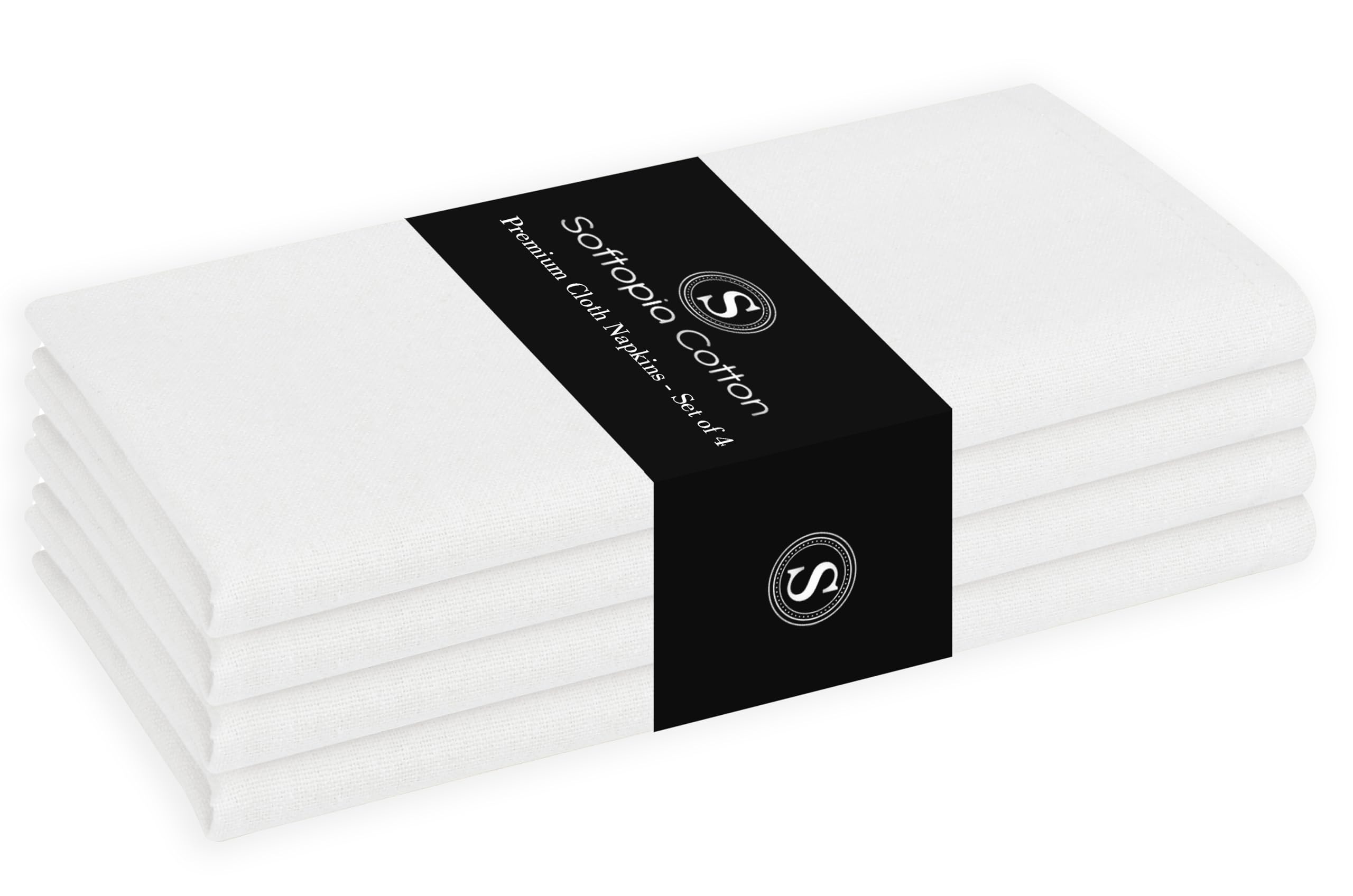 White Cloth Dinner Napkins, 17 Inch x 17 Inch, Set of 4, Soft, Absorbent, Washable &amp; Reusable Dining Napkins for Holiday, Thanksgiving, Wedding, Formal Events, Buffet, Christmas