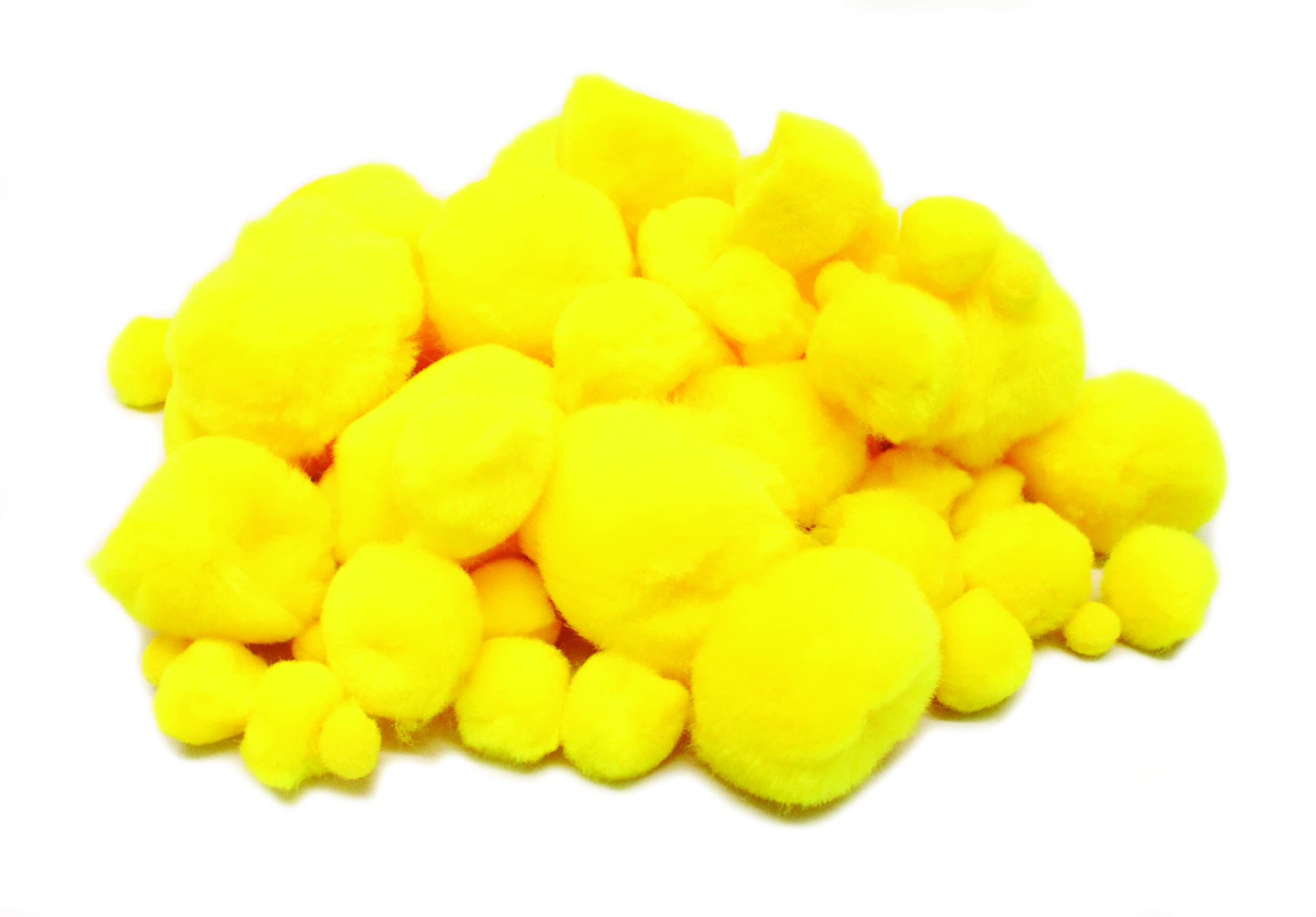 Bright Ideas Colour Pompoms. Yellow in Assorted Sizes, 7mm to 38mm. Pack of 100 Acrylic Pompoms for Kids Crafts and for DIY Creative Crafts Decorations. Ideal for Easter and Spring Decorations.BI8026.