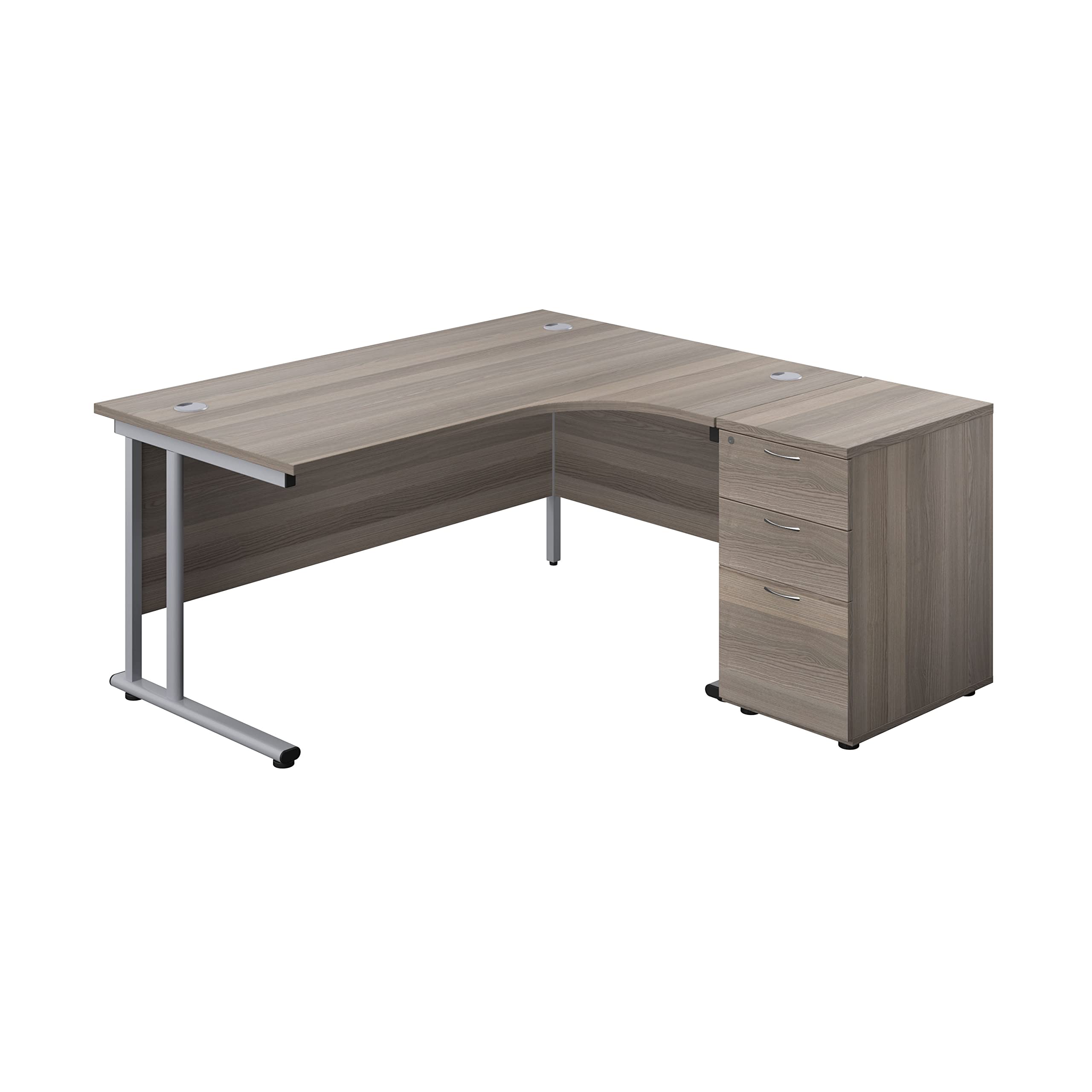 Grey/Silver 1600X1200 Twin Upright Right Hand Radial Desk Oak