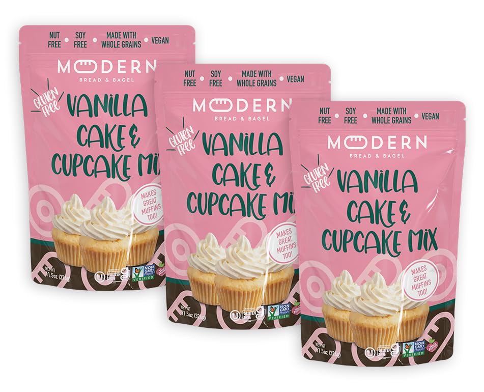 Modern Bread & Bagel Gluten-Free Vanilla Cake, Cupcake & Muffin Mix | Certified Gluten Free | Nut Free | Non-GMO | Vegan Friendly | Kosher - 11.5 oz. (3 Pack)