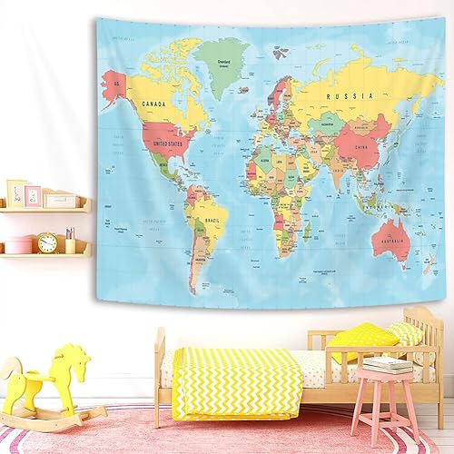 Miniatura 6 de Tapiz de mapa del mundo, Asia Europa, topografía de la ciudad del sur, Estados Unidos, África, Japón, tapices educativos para niños, estudiantes,