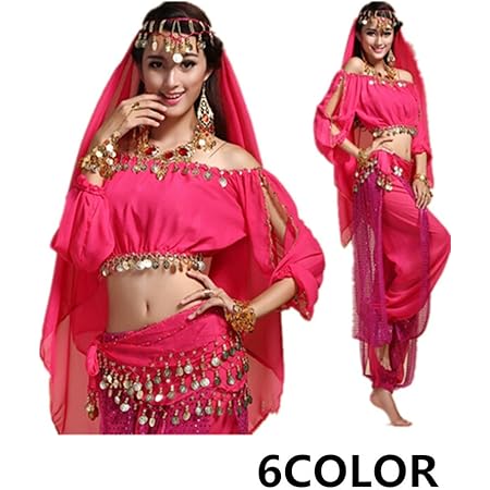 Amazon ノーブランド品 ベリーダンス衣装 大人 アラビアン ジャスミン風 ハロウィン コスプレ 仮装 コスチューム結婚式 ハロウィン衣装 パーティー 学園祭 レディース スカート 全6色 4点セット 01 コスプレ 仮装 通販