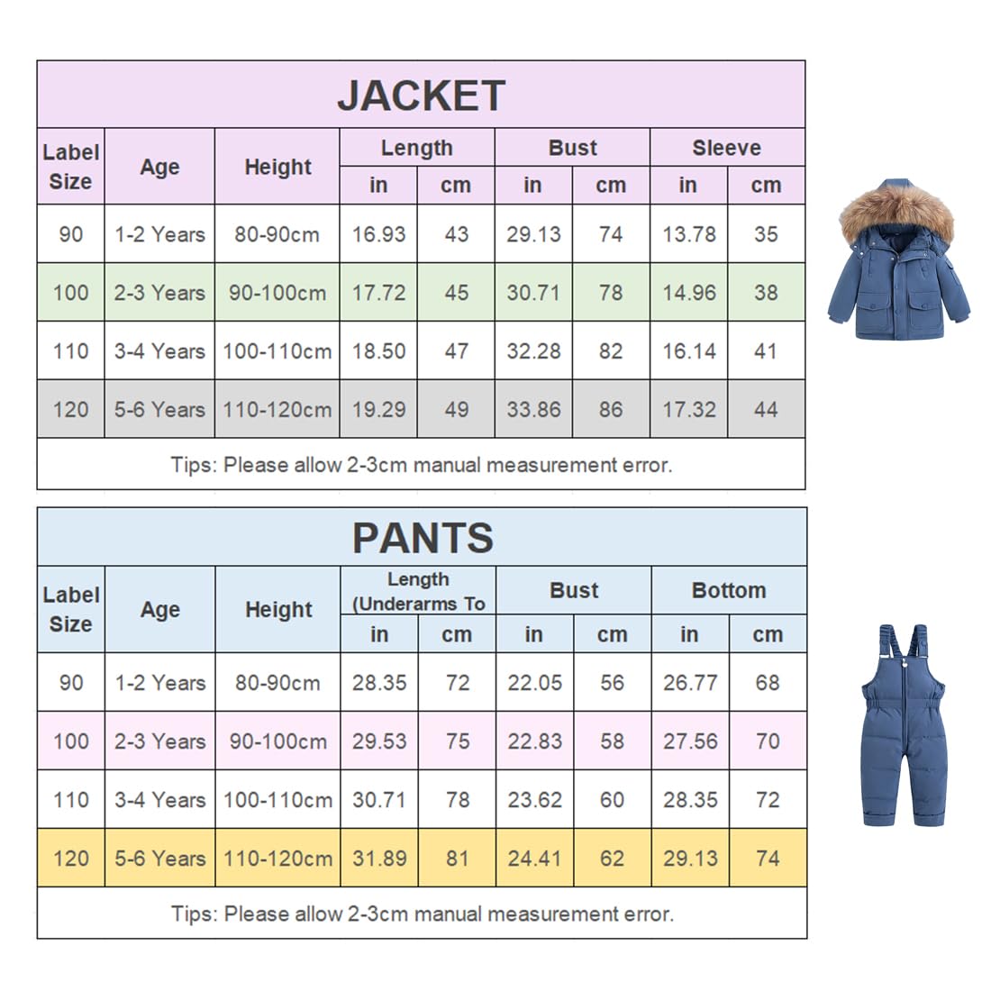 Bebé Conjunto de Trajes de Nieve Niños Niñas Abrigos de Pluma Pantalones de Babero 2 Piezas Traje de Esquí Invierno de Nieve Chaquetas Pantalón de Esquí