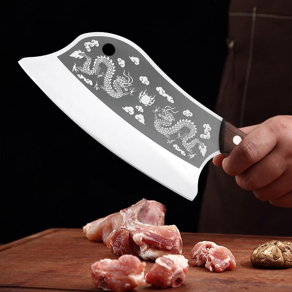Meat Cleaver,Cleaver Knife 8 Inch Heavy Duty Chinese Kitchen Knife Meat Cleaver Slicing Butcher Knive Wood Handle Stainless Steel Knife Chef Cooking Kitchen Knife, LAMAJIGA5844