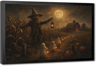 Spooky Halloween Wall Art Scary Scarecrow Ghost Farm Canvas Print Decor ...
