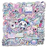 BIGZORO Pack 50 Pcs Cute Holographic Stickers for Wall Laptop Bike Car Bumper Helmet Water Bottle Hydroflask Vsco Vinyl Waterproof Aesthetic Sticker Decals for Kids Girls Teens