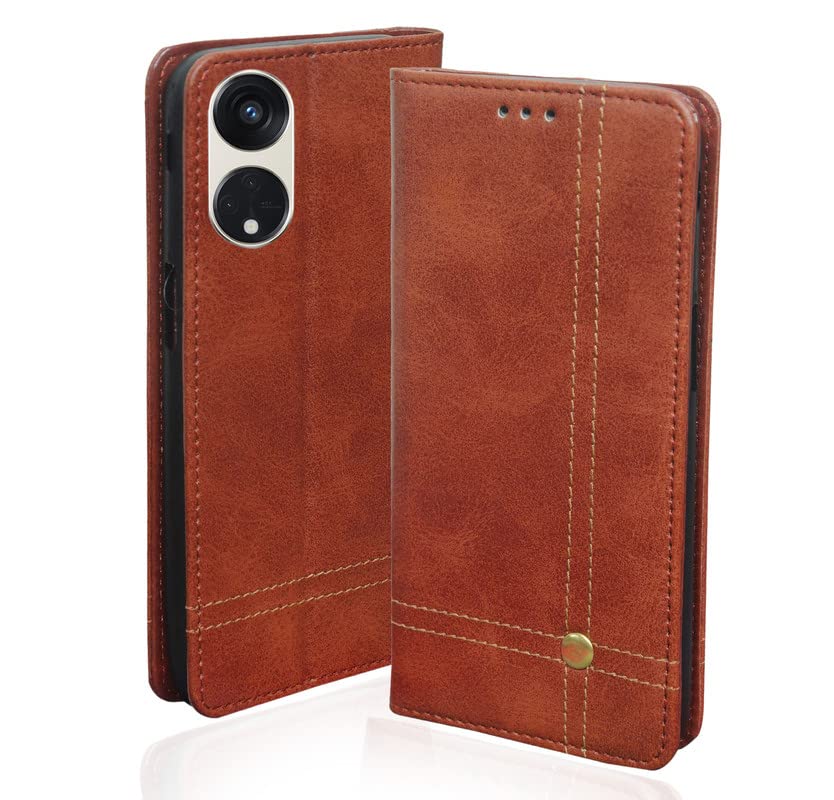 PAKME XUSIVE Leather Case Wallet Slim Book Cover with Card Slots Magnetic Flip Cover for Oppo F23 5G - Magnetic Brown (B0C8DH824B) Amazon Price History, Amazon Price Tracker