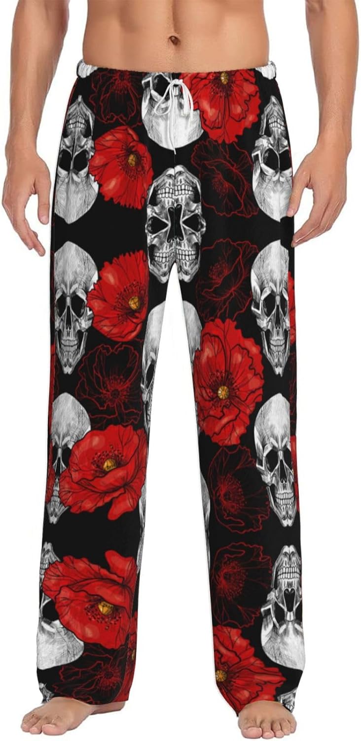 Halloween Skull Men's Flannel Pajama Pants Soft Cozy Lounge Pants with Pockets Elastic Waistband Sleep Bottom