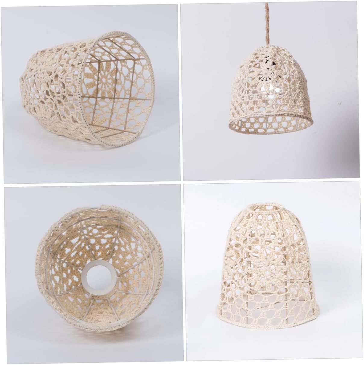 Unomor Bohemian Style Rope Woven Lampshade Beige Light Cover for Ceiling Lamp Decor for Indoor Use Socket Compatible
