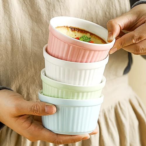 Miniatura 5 de Juego de 4 moldes de cerámica para hornear y postres, cuencos de porcelana aptos para horno para crema brulee, souffles, pudines y salsas, tazas