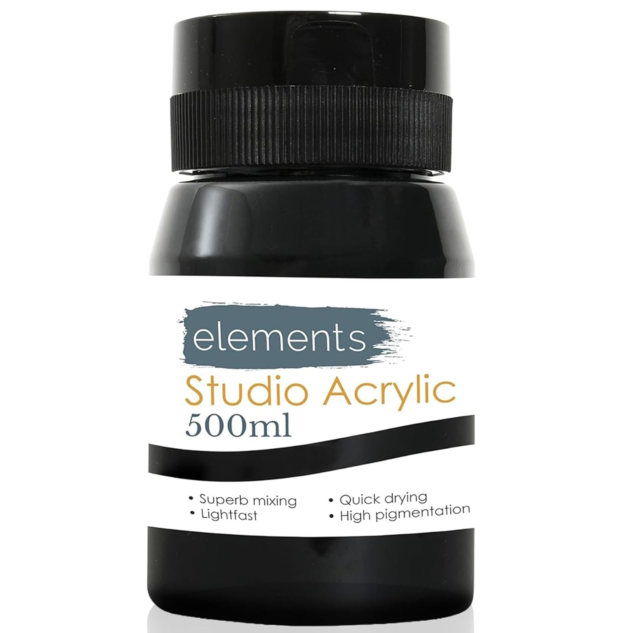 Elements 500 ml Studio Acrylic Paint Tub – Quick-Drying Paint for Canvas, Wood, Glass & More – Low-Odour Highly Pigmented Vibrant Acrylic Paints – Mars Black