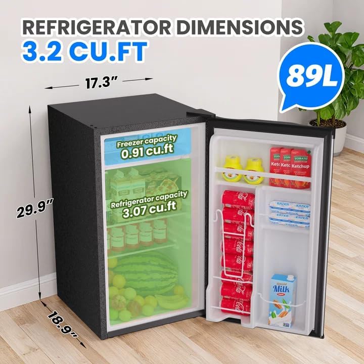 3.2 Cu.Ft Mini Refrigerator With Freezer, Single Door Small Refrigerator, Energy Saving Small Fridge With Adjustable Thermostat, Removable Glass Shelves For Bedroom, Dorm, Office, Desk Fridge, Silver on Fridge.com - View 3