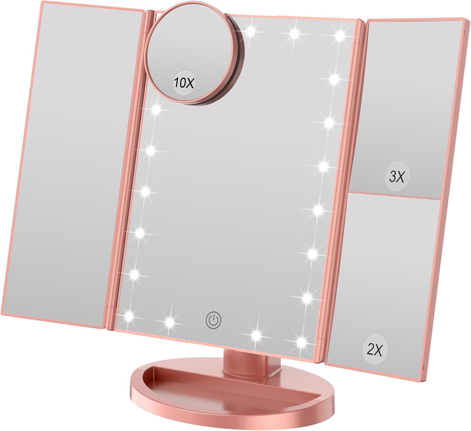 Sponsored Ad – Tri-fold Vanity Mirror, 21 LEDs and 2X/3X Magnification, Touch Switch for Adjusting Brightness, Dual Power Supply mode Makeup Mirror (Rose Gold)