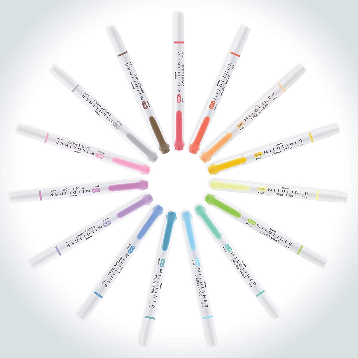 Zebra Pen Mildliner Doppelend-Textmarker, breite und feine Spitze, ideal für Bibelmarkierungen, kein Ausbluten, 18 Pastell- und neutrale Tintenfarben, 18 Stück