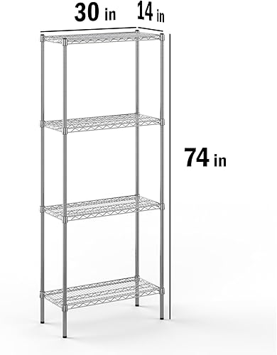 Miniatura 2 de Kit de estantería de alambre cromado de 4 niveles de 14 pulgadas de profundidad x 30 pulgadas de ancho x 74 pulgadas de alto  Unidad de estante de