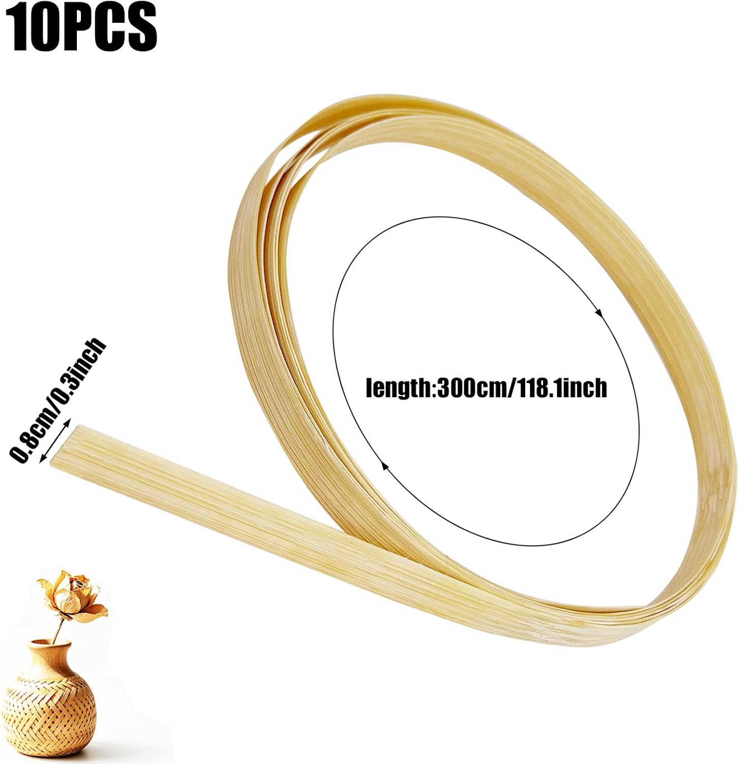 Bamboo Strips for Weaving, Bamboo Basket Weaving Materials for Basket Making Supplies, DIY Crafts, Furniture Repair (Natural, 0.31"×9.8ft×0.5mm 98ft)