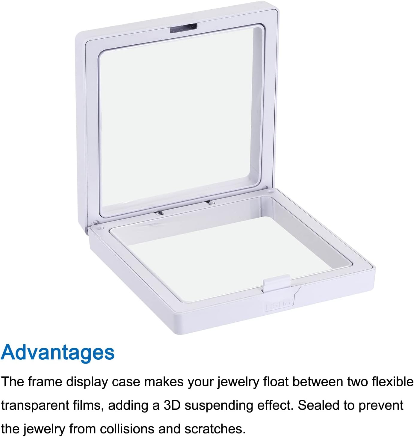 MECCANIXITY Floating Frame Display Holder Stand 3D Jewelry Display Box 3.54 x 3.54 x 0.79 inch White for Ring Necklace Bracelet Earring Pack of 20