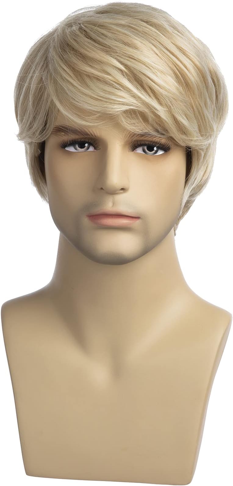 Baruisi Mens Short Blonde Wig Natural Blonde Heat Resistant Synthetic Hair Wig for Male