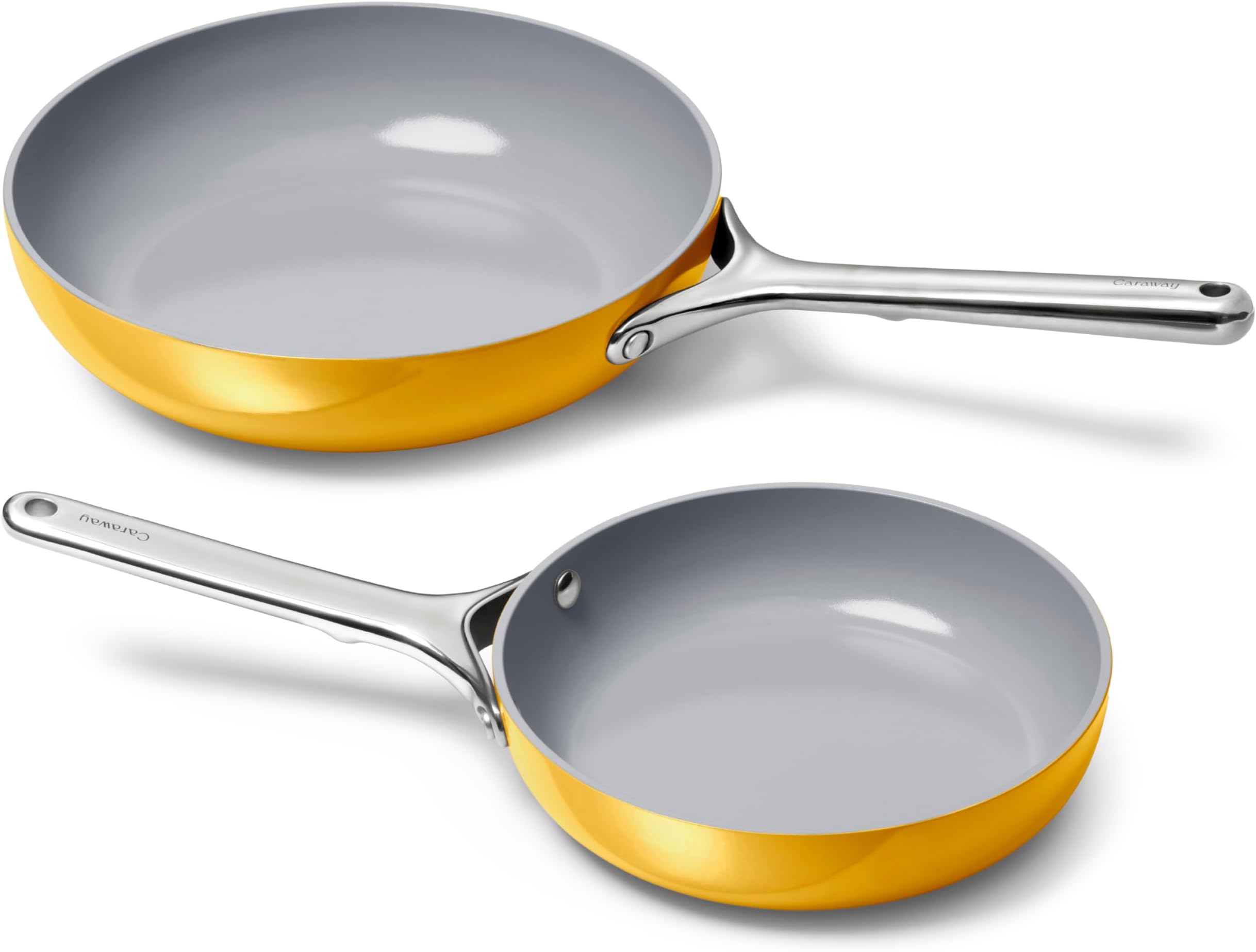 Caraway Fry Pan Duo - Nonstick Ceramic Frying Pan (8" & 10.5โ) - Non Toxic, PTFE & PFOA Free - Oven Safe & Compatible with All Stovetops (Gas, Electric & Induction) - Marigold
