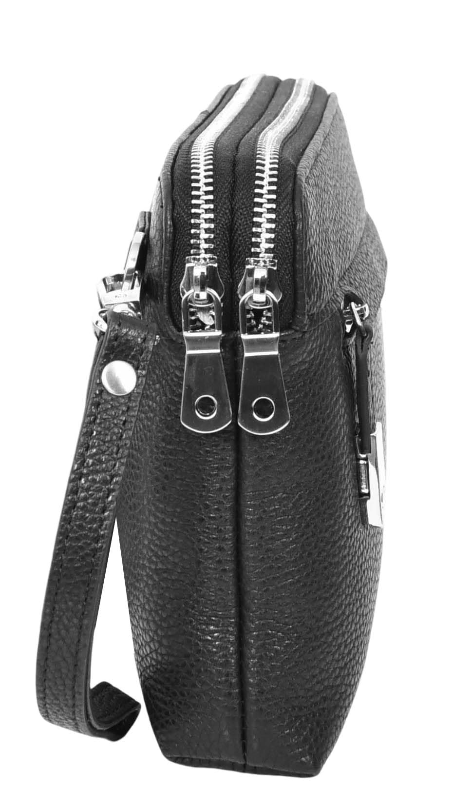 HLG6077 - Bolso organizador de muñeca de piel auténtica para hombre, color negro, Black, Small