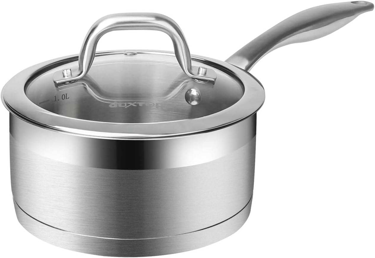 Professional Stainless Steel Sauce Pan with Lid, Kitchen Cookware, Induction Pot with Impact-bonded Base Technology, 1.6 Quart