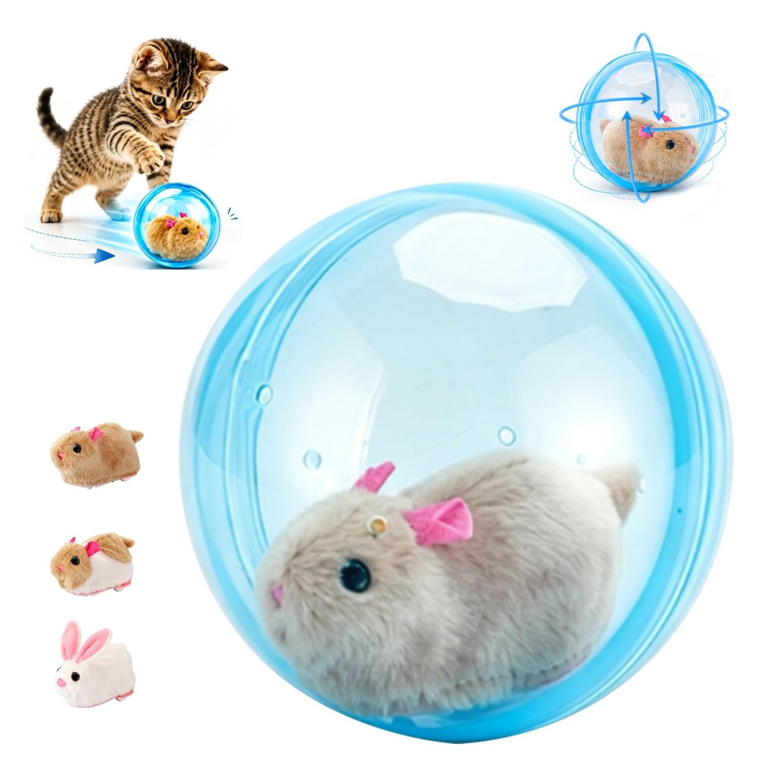 HFDHD 2026 New Self-Rolling Interactive Cat Ball, Realistic Animal 360° Rolling Spin Moving Cat Ball,Fun Indoor Interactive Pet Ball for Cats Dogs Chasing (Blue,Mouse-B)
