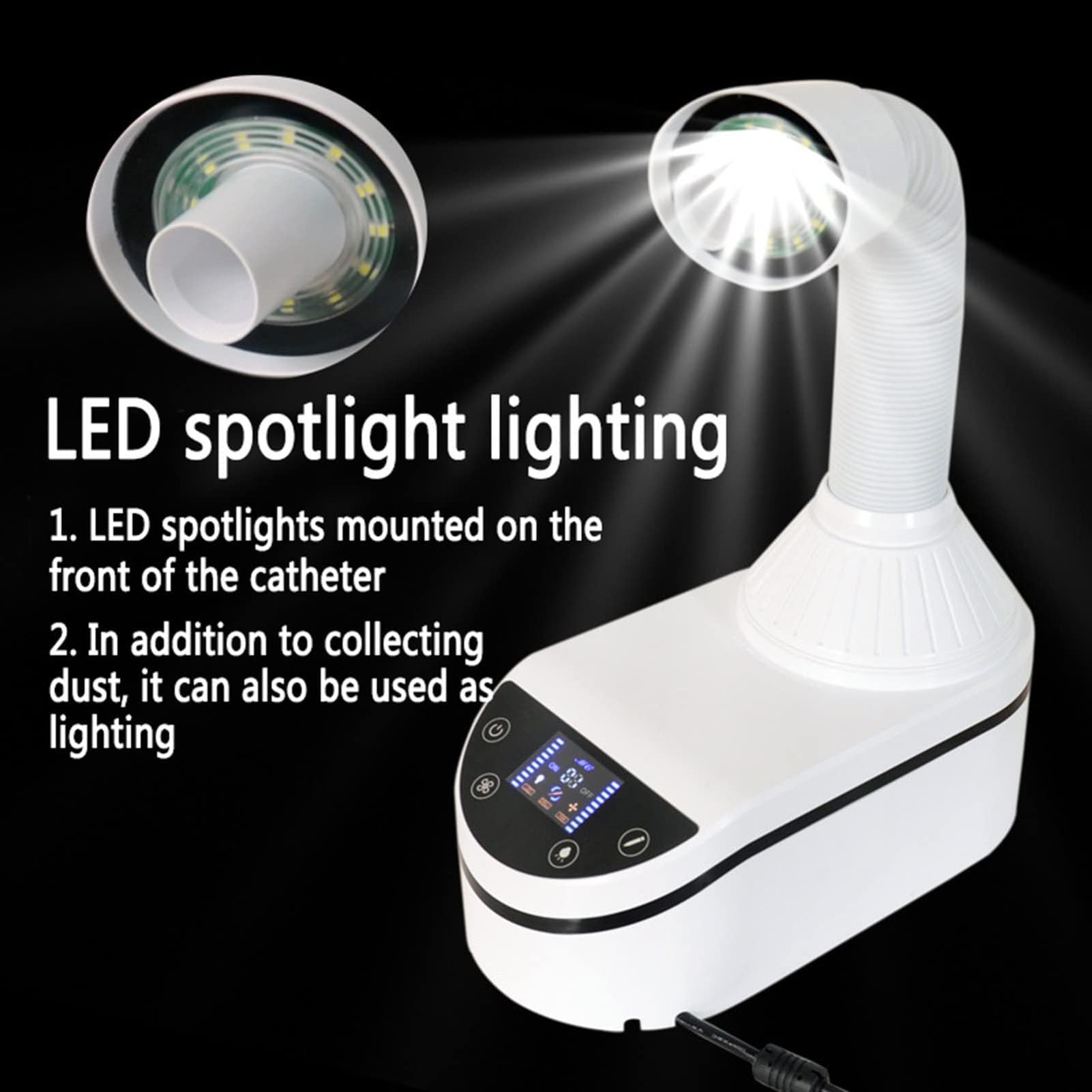 SenhE Aspiratore per Lucidatura Dentale, Aspirapolvere per Macinazione a velocità Regolabile con Lampada a LED, Design del Tubo di Aspirazione Retrattile per Laboratorio Odontotecnico