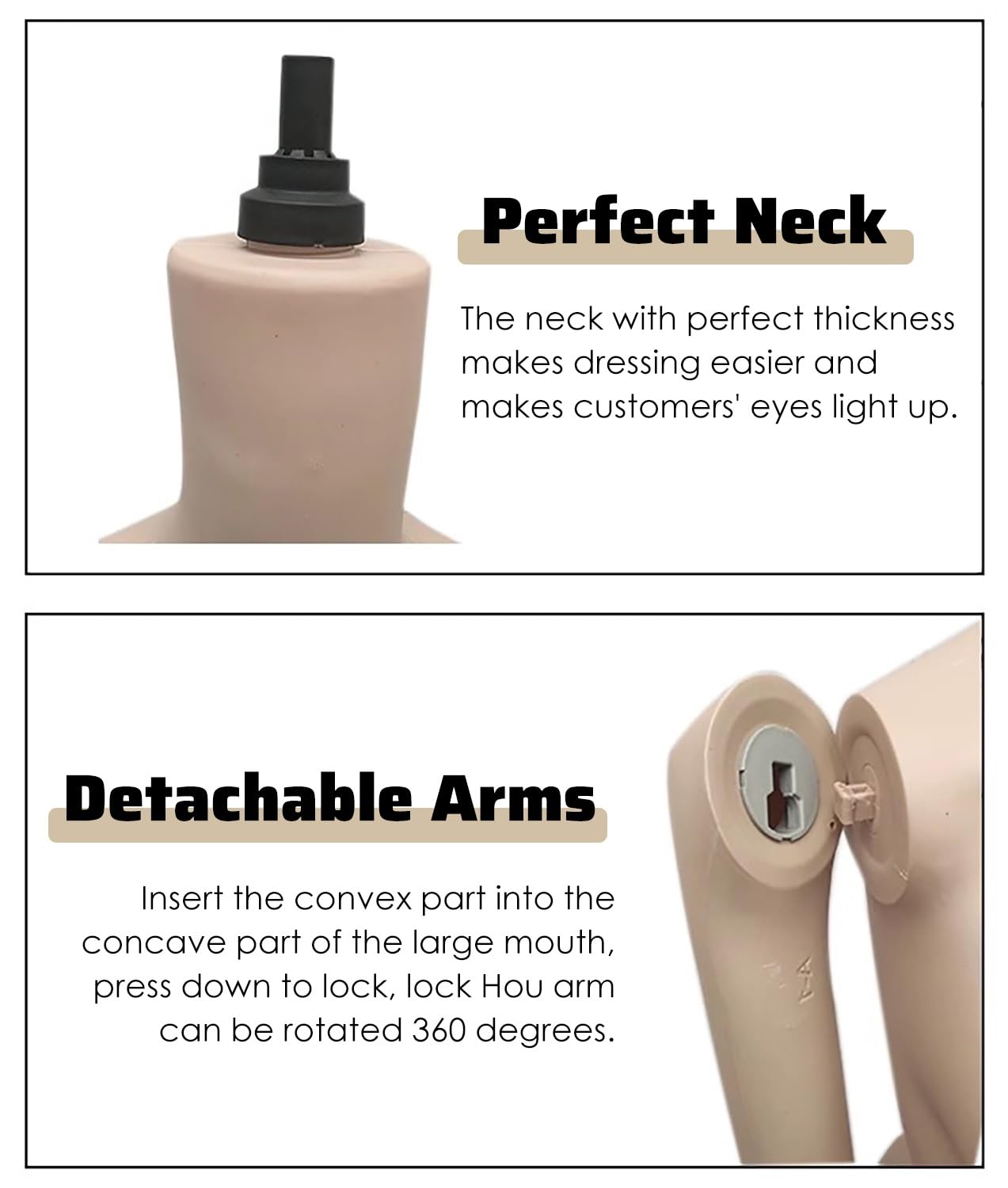 Generisch Mannequin, bewegliche weibliche Schaufensterpuppe für die Kleiderpräsentation, Abnehmbarer Oberkörper und Kopf, ideal für Geschäfte, Verkaufsveranstaltungen und Schulungen (Deep Coffee)