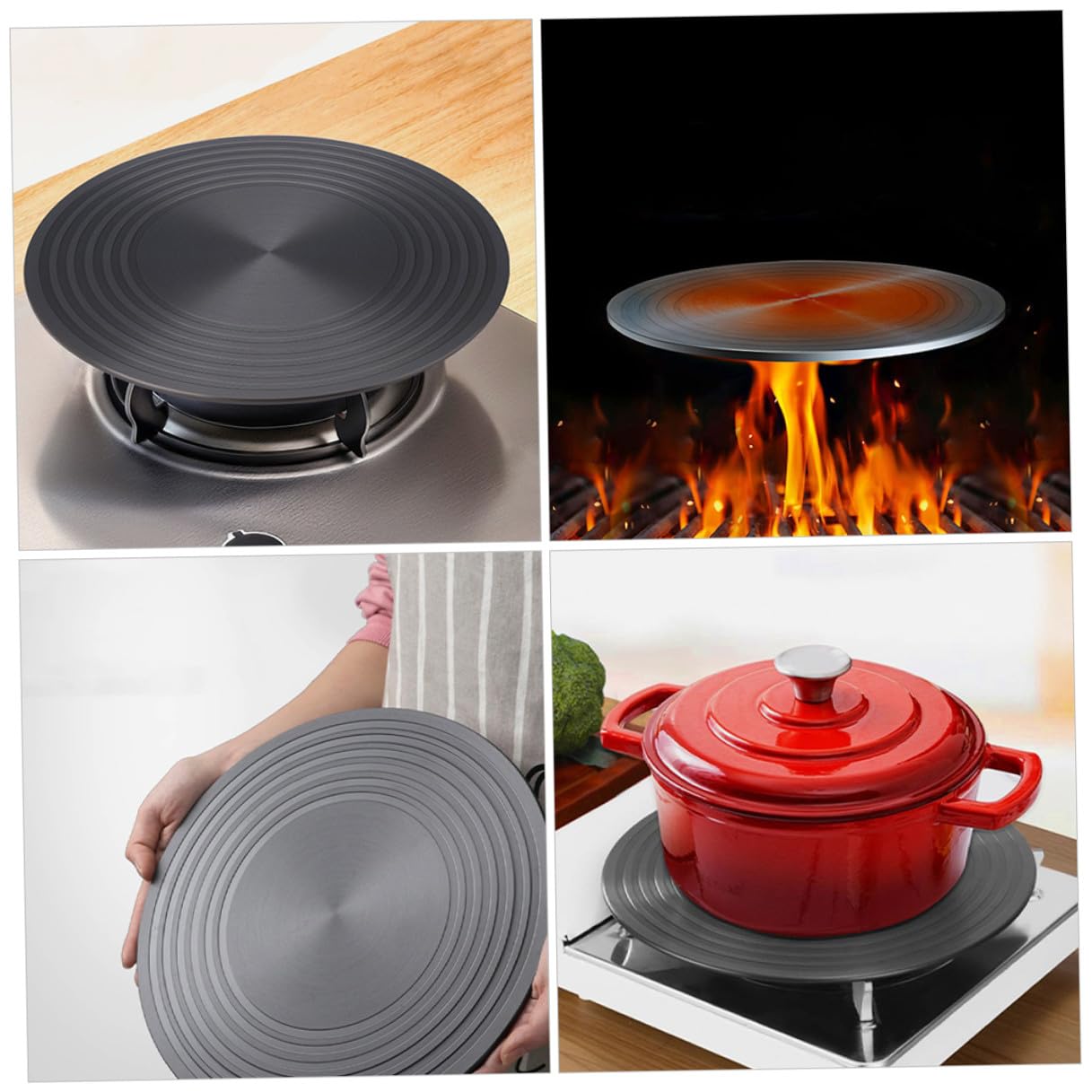 Difusor de Calor para Estufa de Gas, Placa Protectora Negra de 24 Cm de Aluminio, Accesorio para Cocina Que Evita Quemaduras y Ennegrecimiento en Utensilios, Adecuado para Cocción