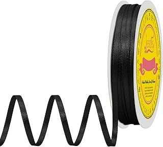 Double Face Black Satin Thin Ribbon 1/8 inch X 50 Yards Polyester Black Ribbon for Gift Wrapping Very Suitable for Weddings Party Hair Bow Invitation Decorations and More