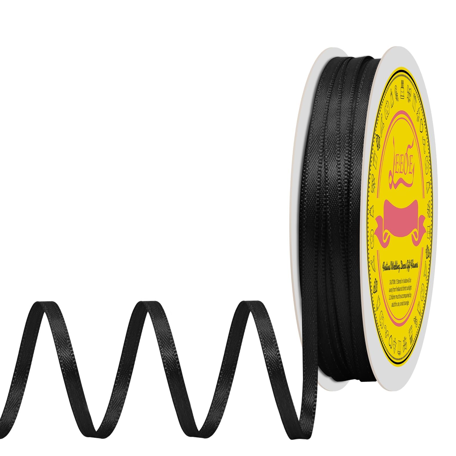 Double Face Black Satin Thin Ribbon 1/8 inch X 50 Yards Polyester Black Ribbon for Gift Wrapping Very Suitable for Weddings Party Hair Bow Invitation Decorations and More