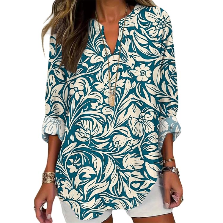 DMOYALA Long Sleeve Floral Tops for Women Spring Trendy Plus Size Boho Shirts Graphic Baggy Cotton Blouses Tops