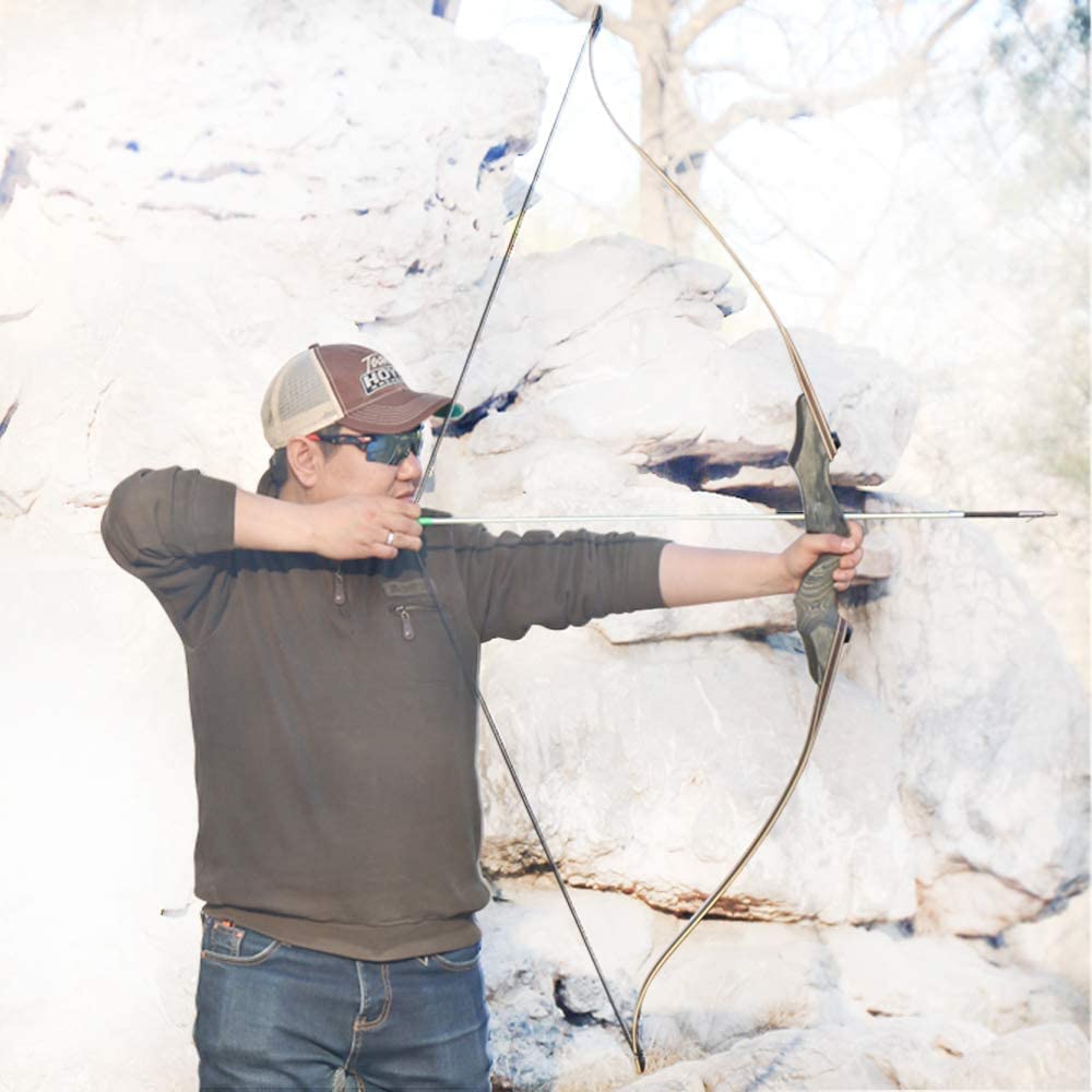 Huntingdoor 60" Profi Bogenschießen Recurvebogen 30-50lbs Erwachsene Takedown Langbogen Holzbogengriff Jagd Bogen für Rechtshand Sportbogen Bogensportler