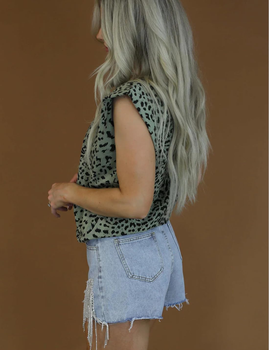 Size 2XL Snoly Women's Shorts Colored Rhinestone Sexy Summer High Waist Fringe Tassel Frayed Ripped Denim Jean Shorts