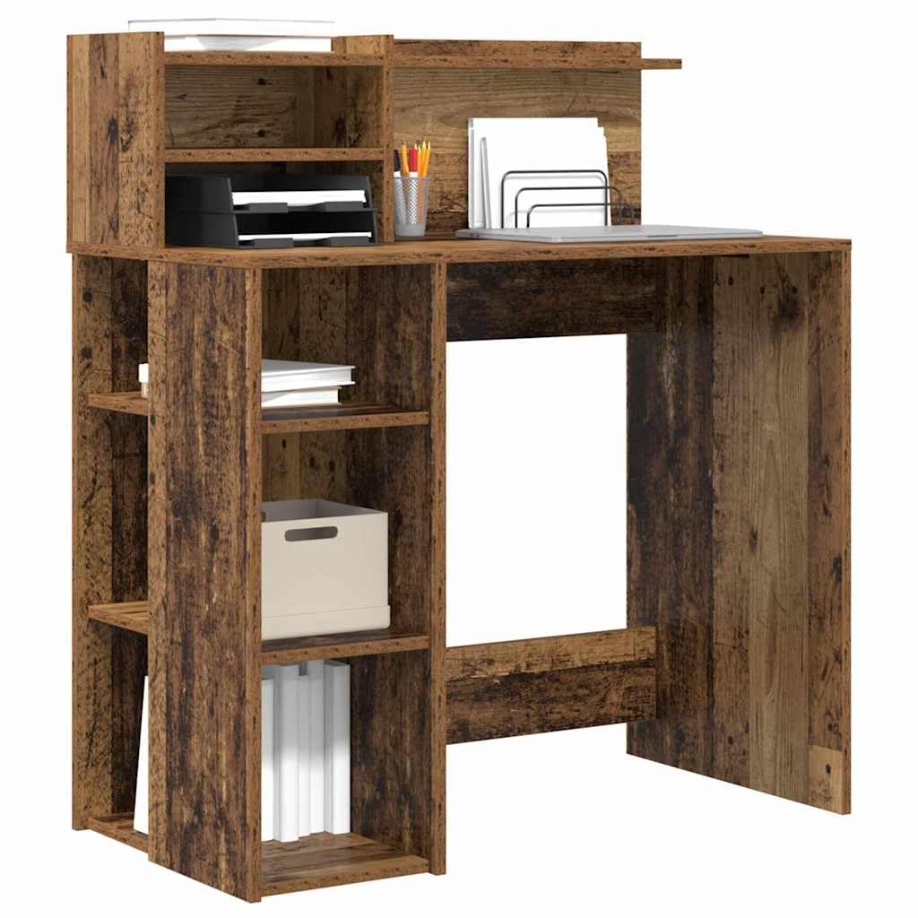 Scrivania con mensola in legno anticato, 90 x 48 x 101,5 cm, scrivania da ufficio per home office e studio, segretario con vano portaoggetti, moderna postazione di lavoro per casa e ufficio