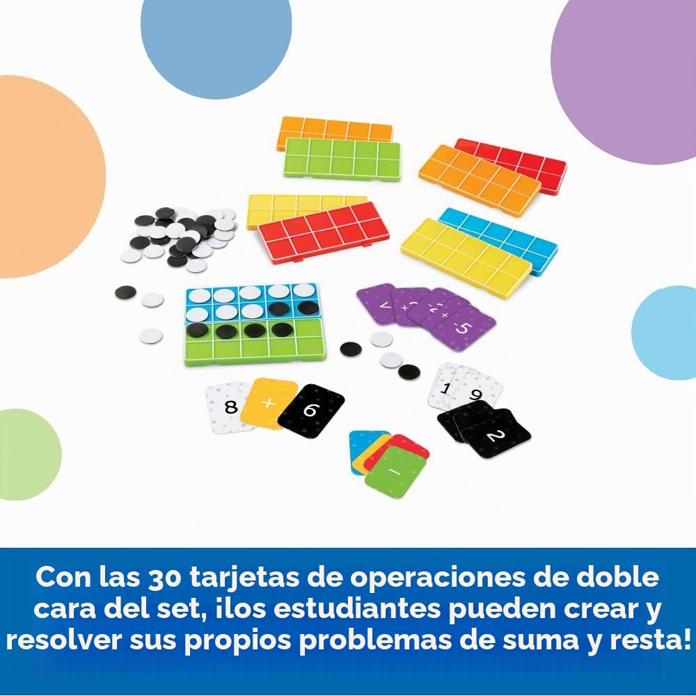 Learning Resources Set de Diez Marcos con el arcoíris para Clase, 5+, 10 Marcos y fichas conectables hasta el Diez, Material didáctico de matemáticas, Elementos Esenciales para Clase