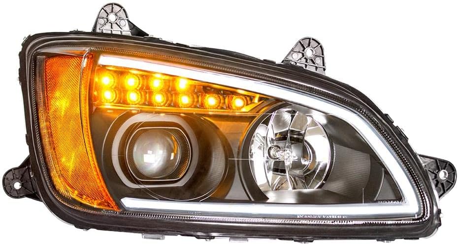 United Pacific 32782 - Projection Headlight Assembly - Passenger Side, Black Housing, High/Low Beam, H7 / Hb3 Bulb, With