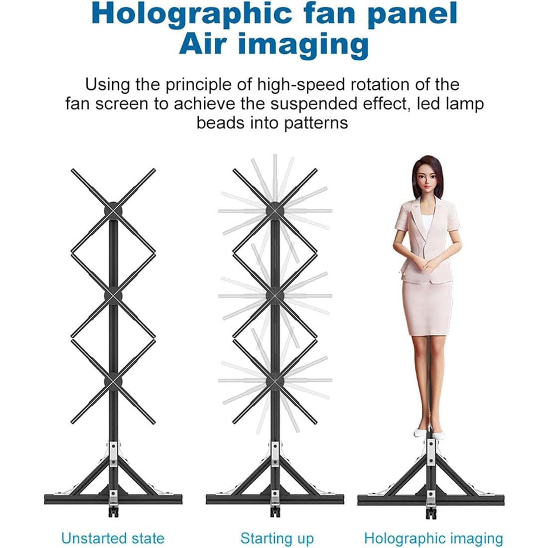 Holograficzny Projektor 3D Z Wentylatorem, Pionowa Maszyna Reklamowa Hd Z Pilotem/Wi-Fi/Bluetooth Do Dynamicznych Prezentacji Wizualnych