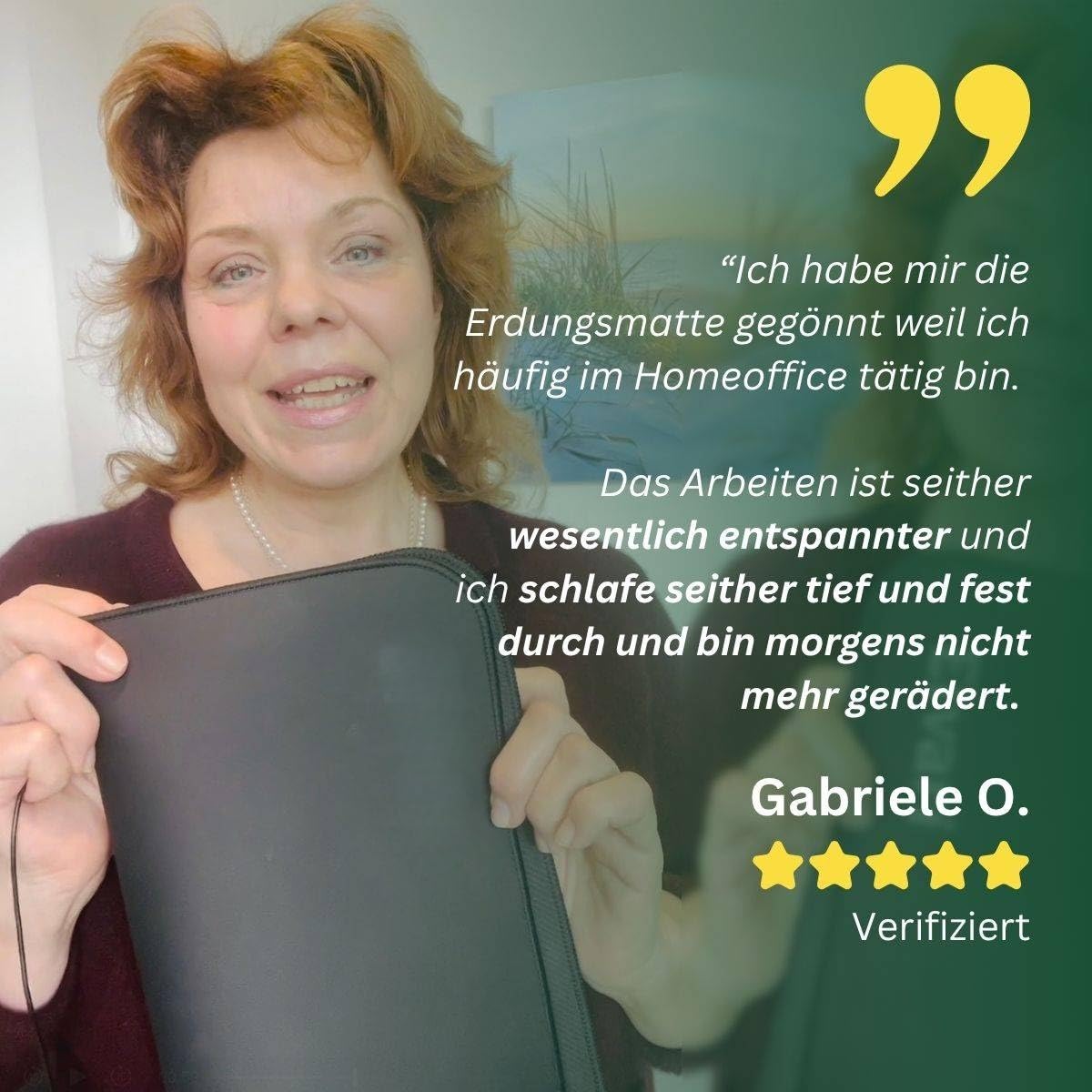 elvari erdungsmatte, Erdungsmatte 60x40cm mit 4m Erdungskabel 100kΩ Widerstand CE 10A geprüft leitfähige Carbon PU Oberfläche Kautschukunterseite EU Adapter Grounding Matte für Büro Bett Sofa