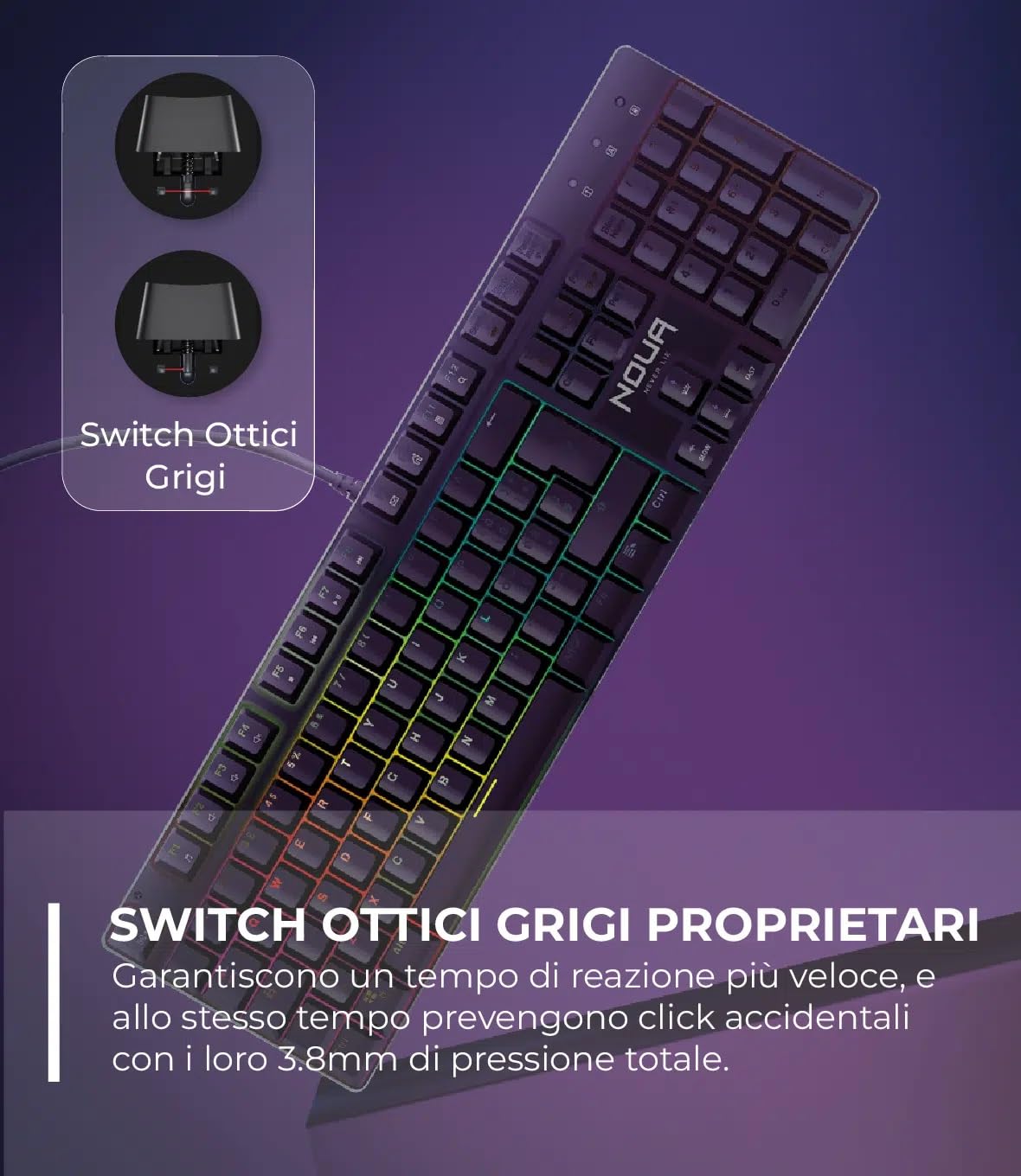 Mouse e Tastiera Gaming Meccanica, Layout Italiano QWERTY, USB, Anti-ghosting, Tastiera Retroilluminata LED RGB, Mouse Gaming fino a 32000 DPI - Nero