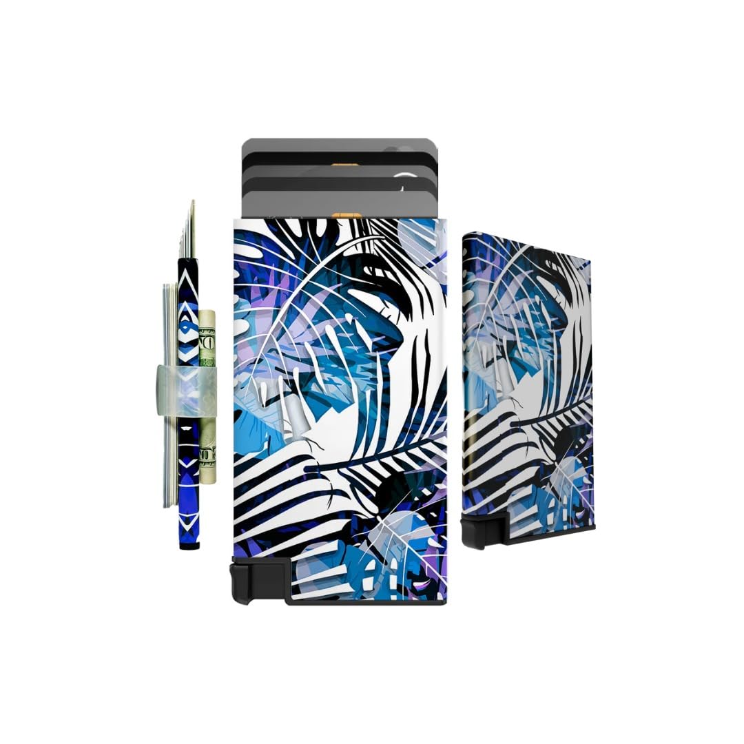 ELBIRD Stylish Ultra Slim Wallet RFID Blocking Premium Aluminum Card Holder w/Trigger to slide up cards - Complete Packaging w/Accessories, Bands to