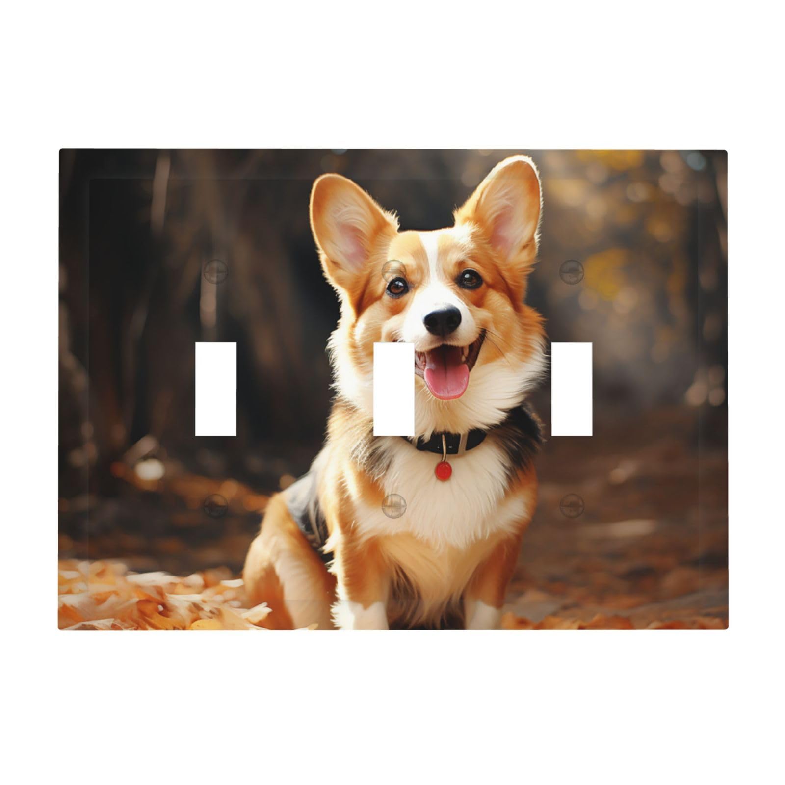 Kloph Corgi Dog Decorator Light Switch Covers Wall Plate 3-Gang Mid Size 6.7" X 4.8" Triple Toggle Switch Wallplate Decorative 3 Gang Wall Switch Plate Covers Polycarbonate Thermoplastic