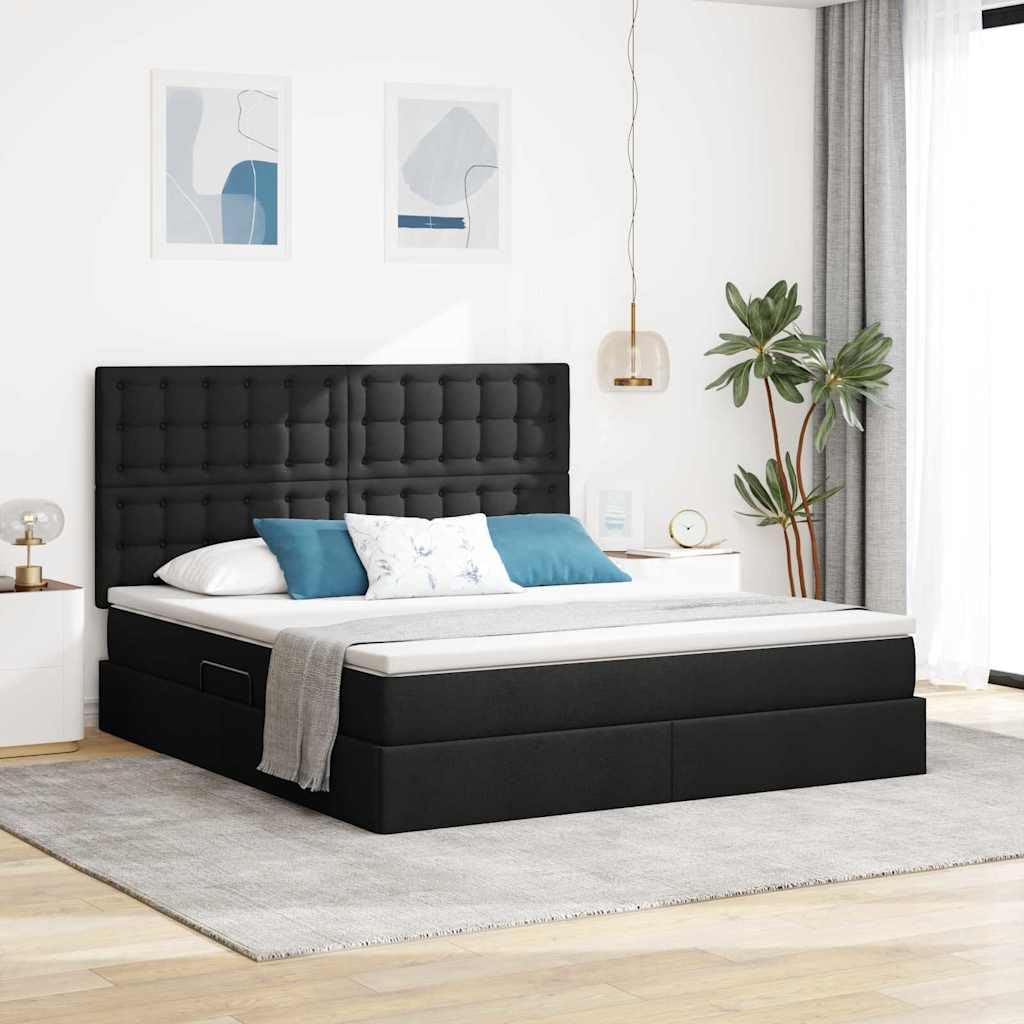 Metalowa konstrukcja z regulowanym zagłówkiem LED Czarny 160 x 200 cm | Łóżko z pojemnikiem hydraulicznie podnoszonym i LED RGB Czarny 160x200 cm z materacem i zagłówkiem do sypialni