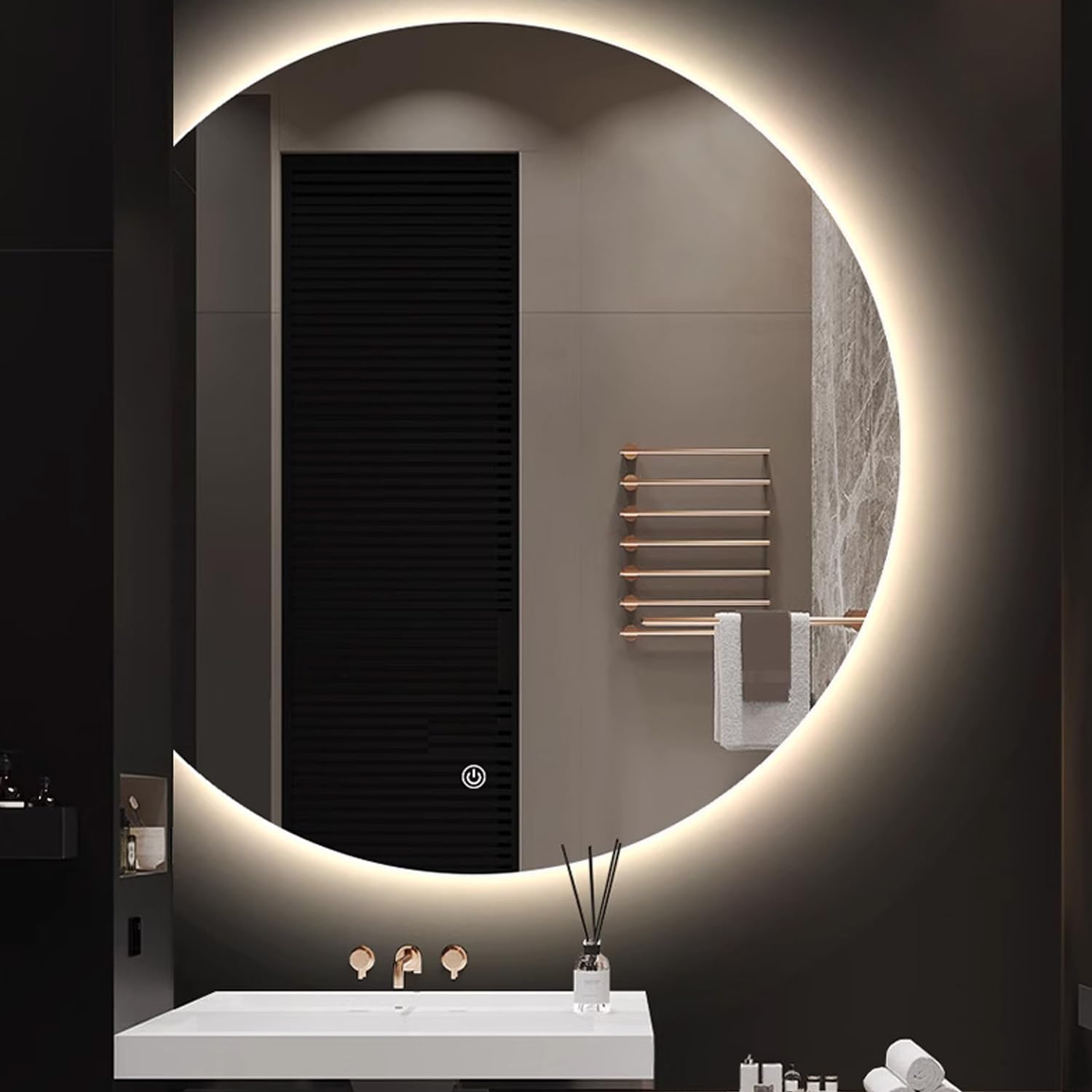 BKSXSOP Dimmable LED Frameless Bathroom Mirror with Touch Switch, Anti-Fog Half Circle Vanity Mirror, Intelligent Illuminated Makeup – Right Cut, 80cm Size