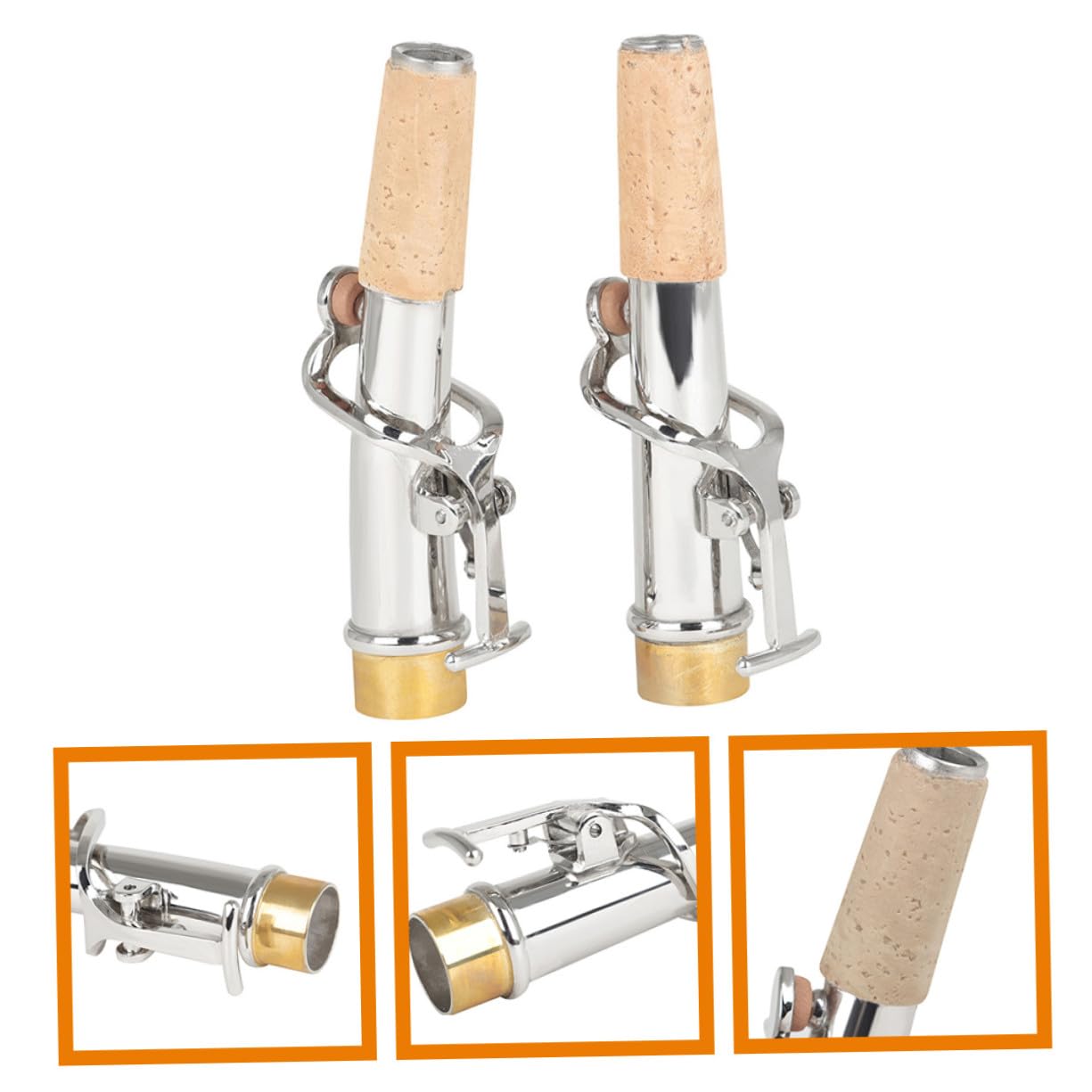 Lot de 2 Cols de Saxophone Soprano, Cuivre et Liège, Argenté