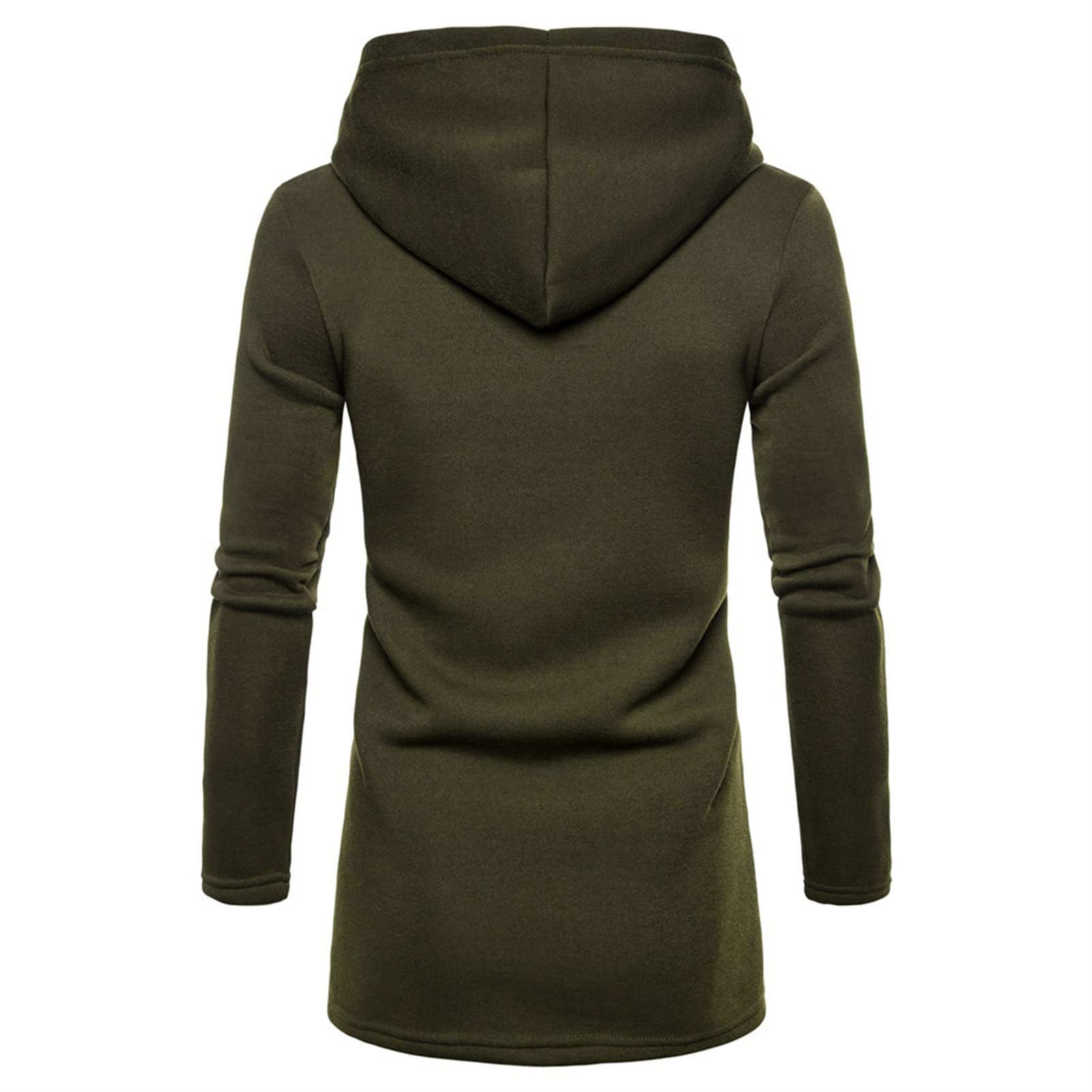 Maiyifu-GJ Men's Long Open Front Cardigan Lightweight Longline Fleece Hooded Cardigan Solid Zip Long Sleeve Coat Outwear (Armygreen,X-Large)