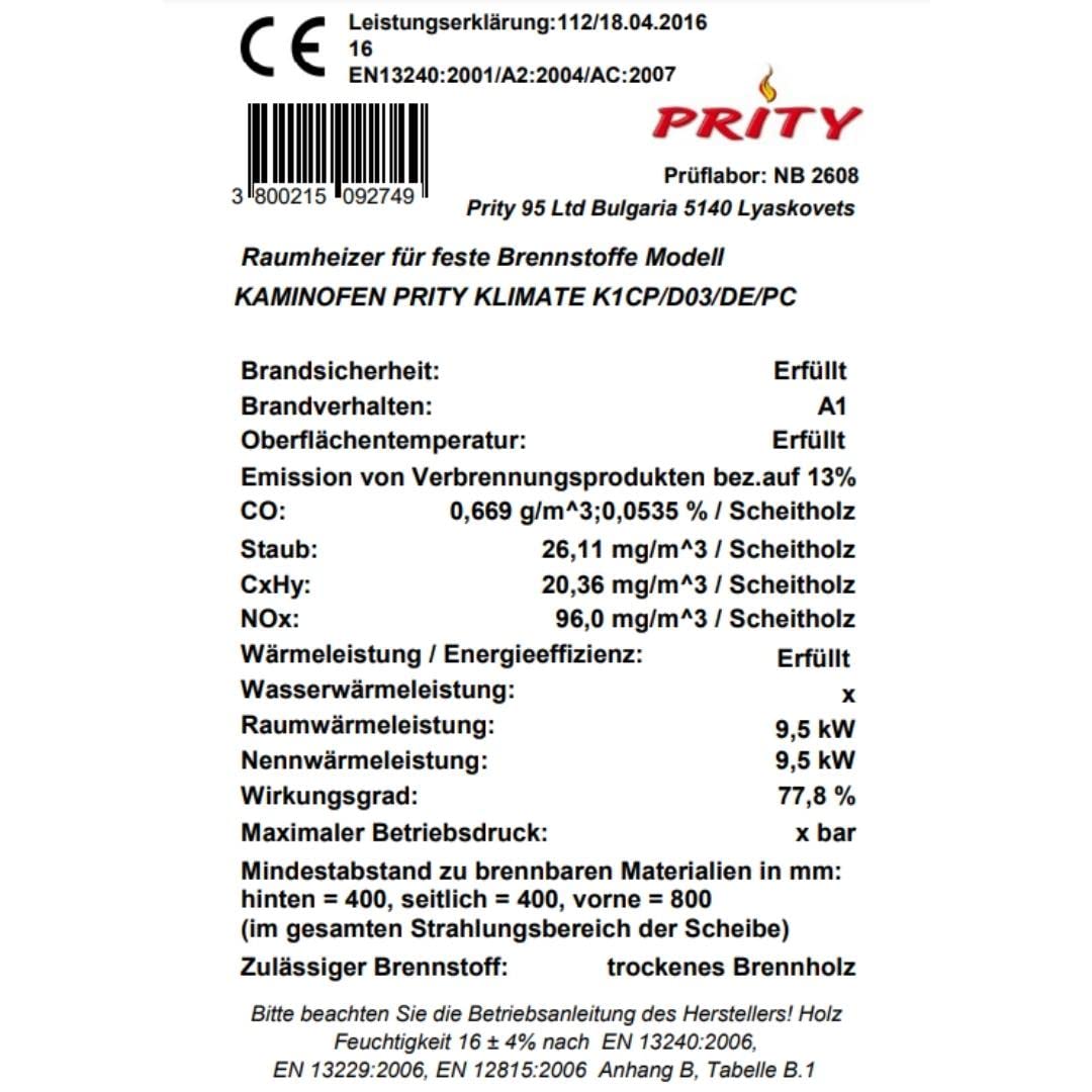 Estufa de leña PRITY K1 CP 9.5kW